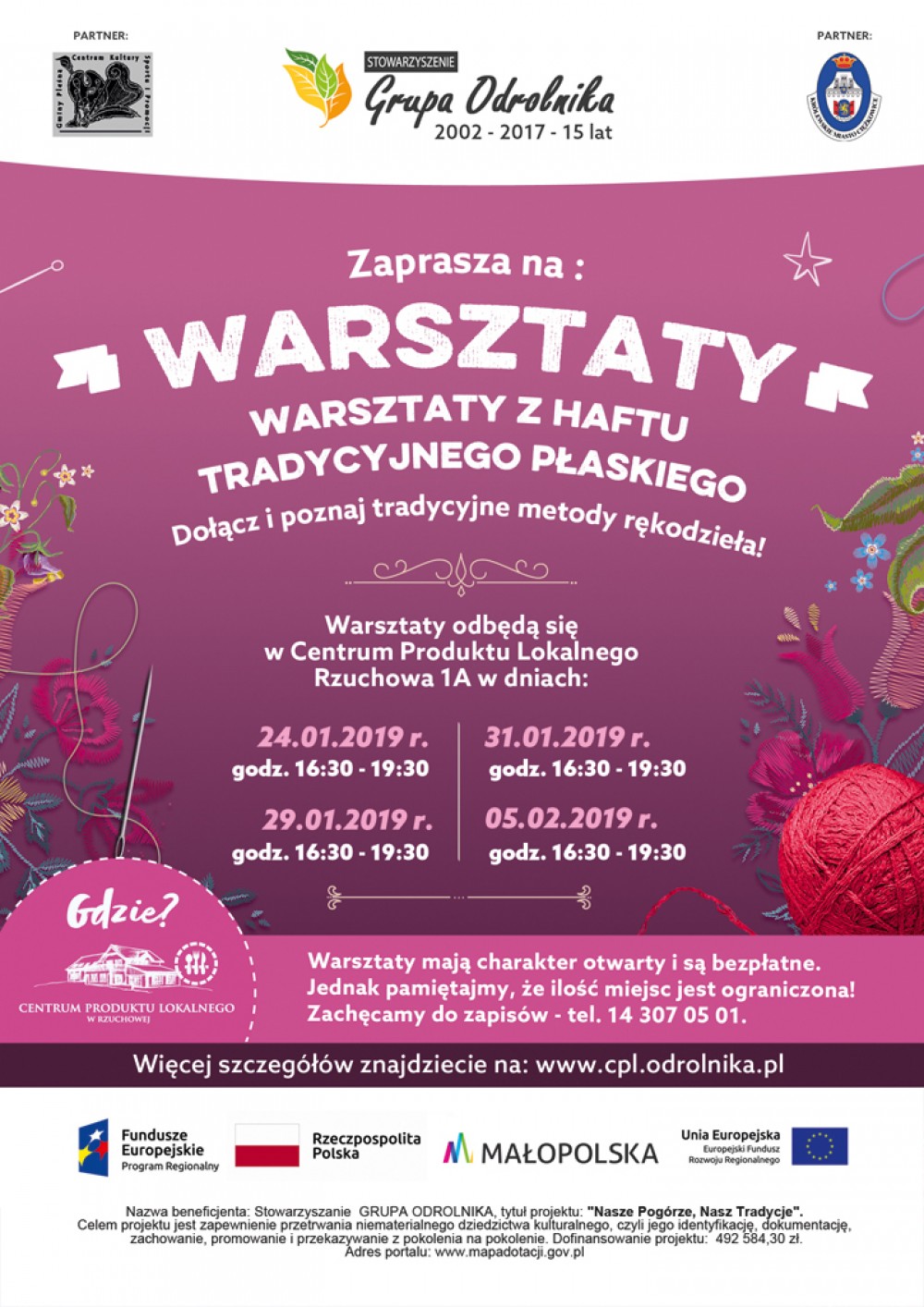 Zapraszamy na WARSZTATY Z HAFTU TRADYCYJNEGO PŁASKIEGO - styczeń 2019
