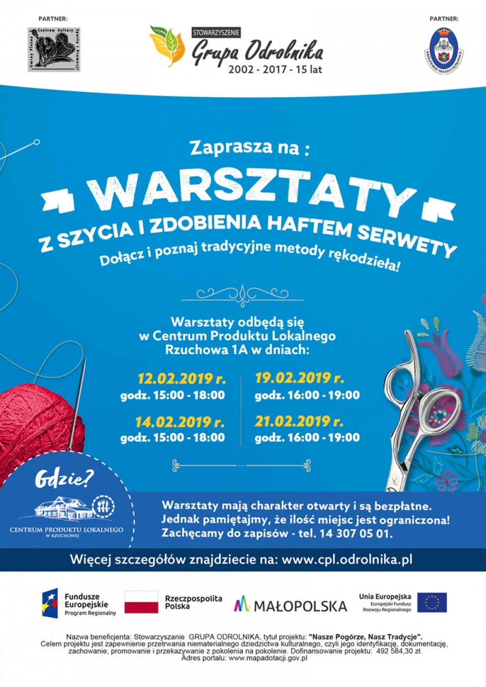 Zapraszamy na WARSZTATY Z SZYCIA I ZDOBIENIA HAFTEM SERWETY - luty 2019