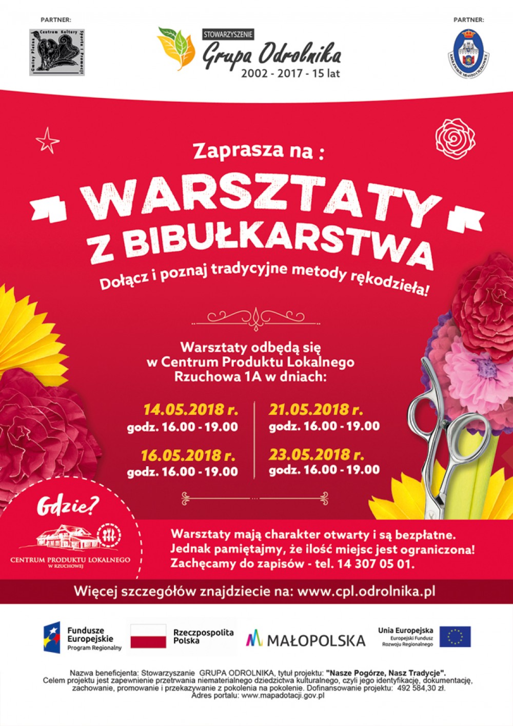 Zapraszamy na WARSZTATY Z BIBUŁKARSTWA (robienie kwiatów i innych ozdób z bibuły) - maj 2018