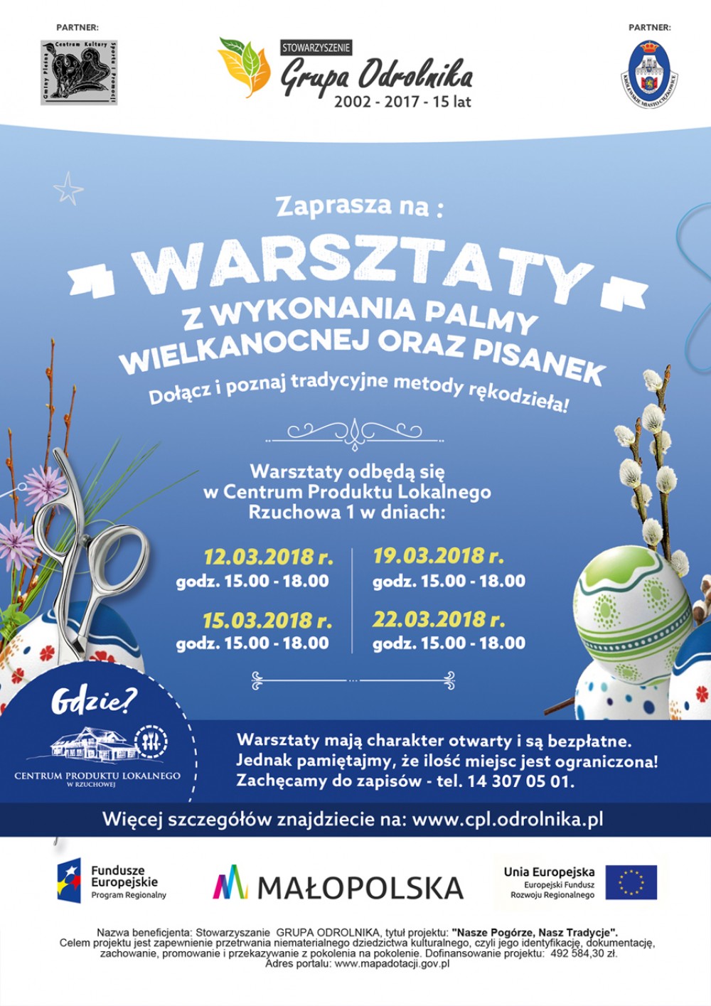 Zapraszamy na WARSZTATY Z WYKONANIA PALMY WIELKANOCNEJ ORAZ Z WYKONANIA PISANEK  -  marzec 2018