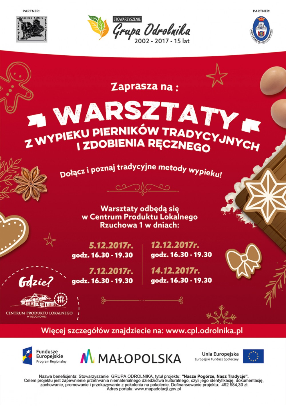 ZAPRASZAMY NA WARSZTATY Z WYPIEKÓW PIERNIKÓW TRADYCYJNYCH I ZDOBIENIA RĘCZNEGO 