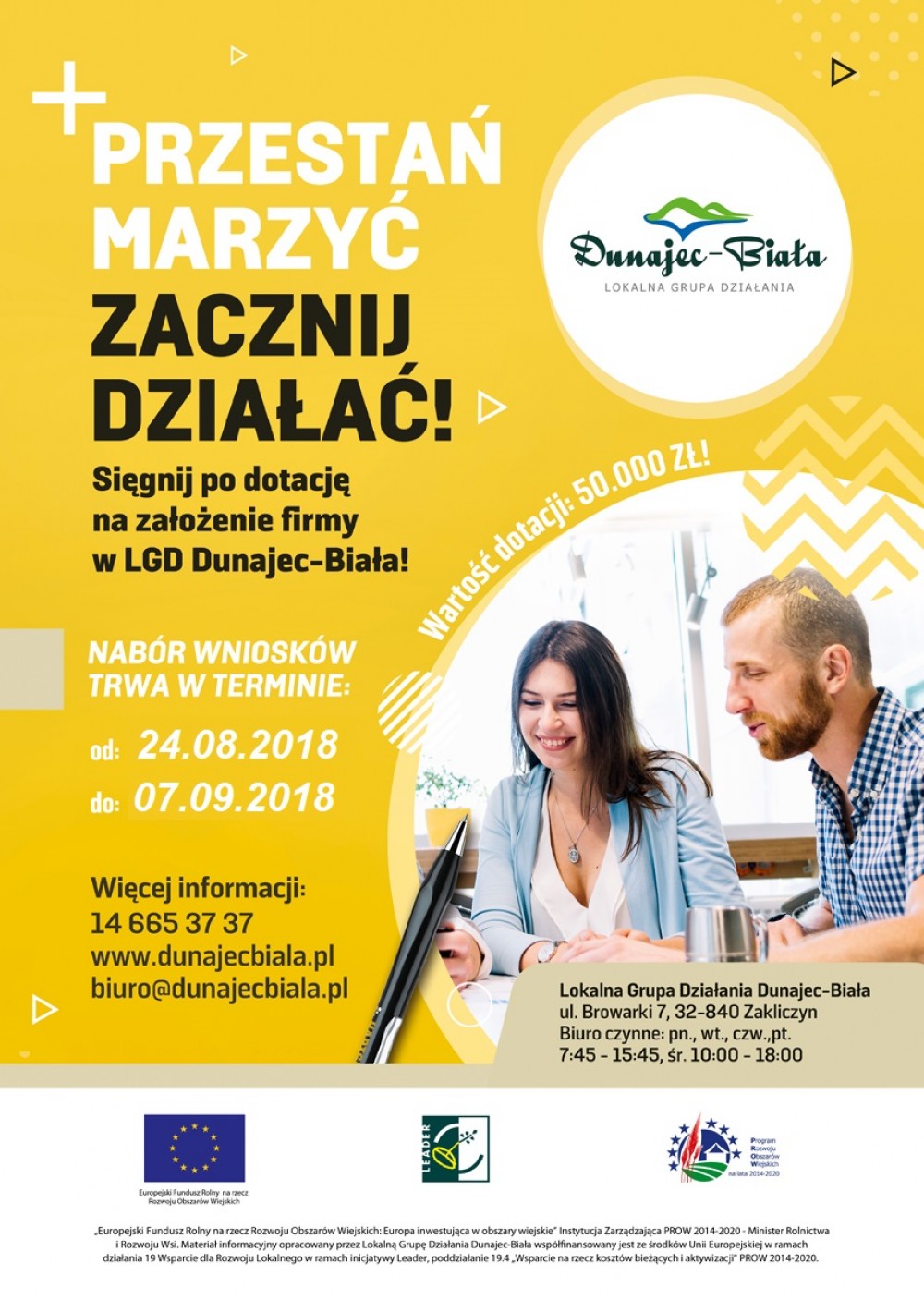 Lokalna Grupa Działania Dunajec-Biała informuje o możliwości składania wniosków o przyznanie pomocy