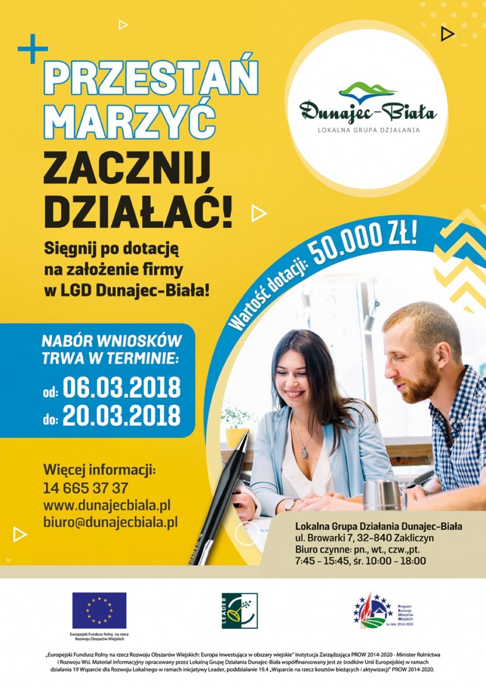 PRZESTAŃ MARZYĆ ZACZNIJ DZIAŁAĆ! ? sięgnij po dotację na założenie firmy w LGD Dunajec-Biała